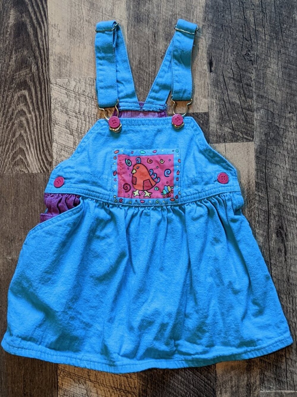 Vintage OshKosh B’gosh Overall Dress Cotton Denim Bird Animal Print